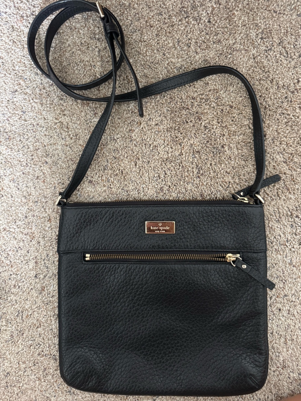 kate spade Black Pebbled Leather Crossbody Bag with Gold Accents